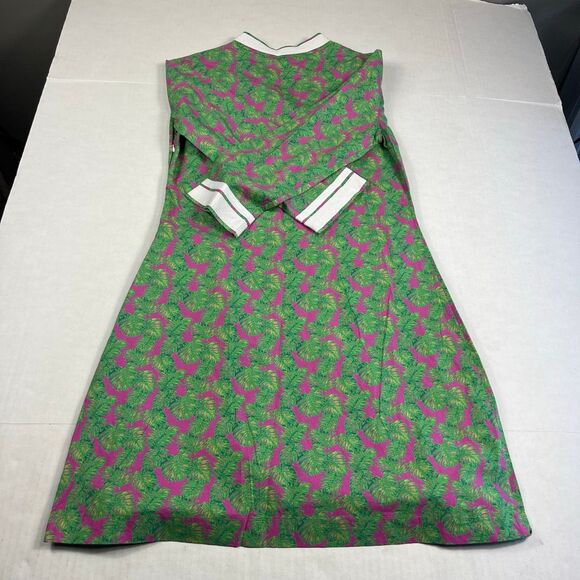 Lauren Gold Shift Dress 3/4 Sleeve Leaf Print V-Neck Preppy Resort Wear Size 2 - Picture 10 of 11